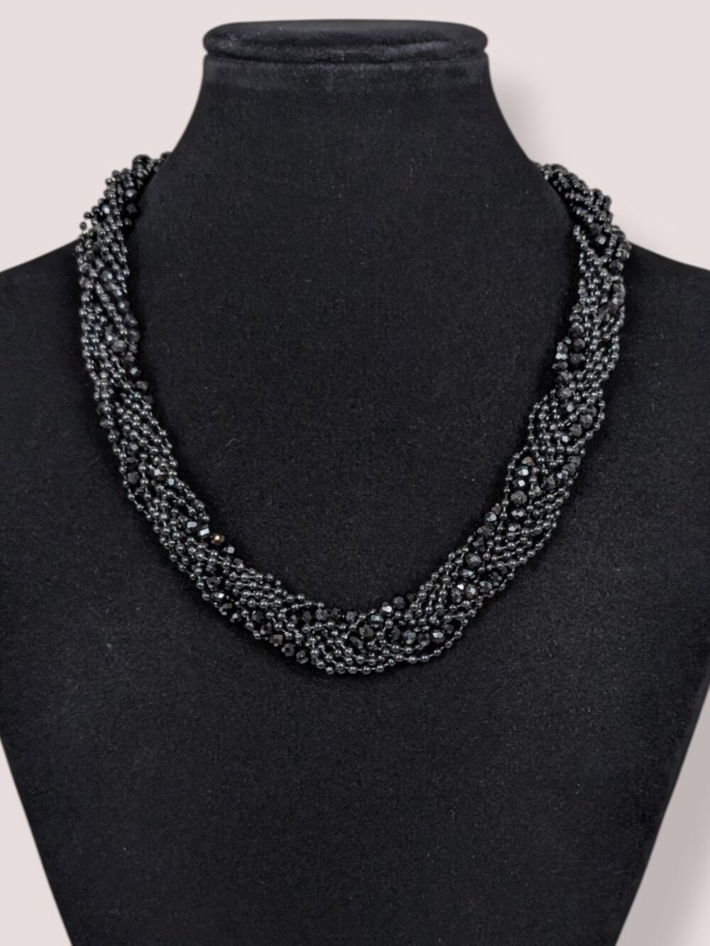 Dainty Black Glass Bead Woven Necklace